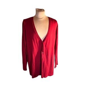 Eileen Fisher System 100% Merino Wool Cranberry Button Cardigan Size L